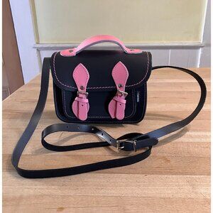 Zatchels Womens Leather Crossbody Top Handle Micro Satchel Bag Gray Pink AN NWOT